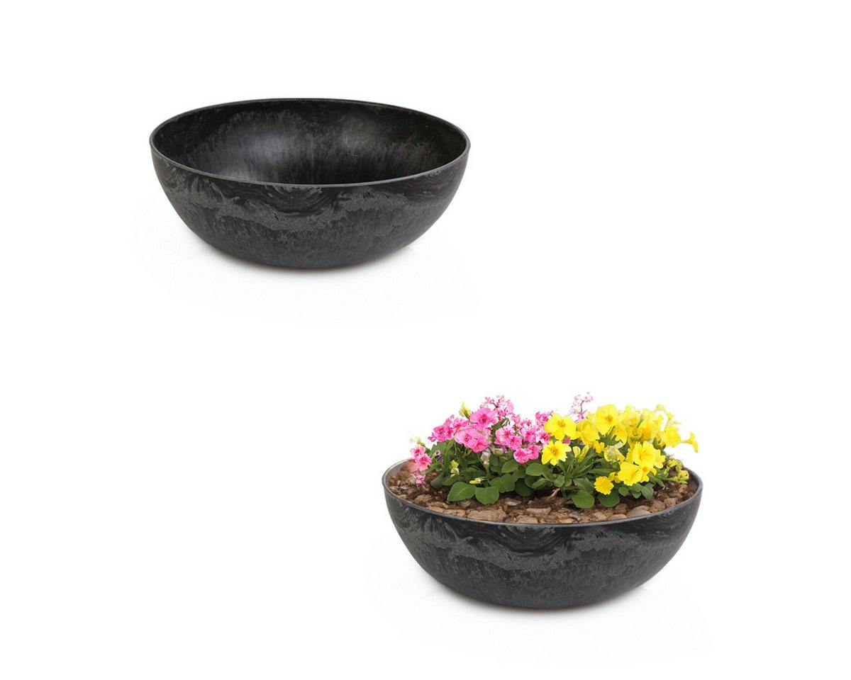 matches21 HOME & HOBBY Blumentopf Pflanzschalen für draussen Vintage Dekoschalen rund schwarz 2x 25 cm (2 St), Blumen-Schale als wetterfeste Friedhof-Schale Grab-Schmuck Grabschale Bild 4