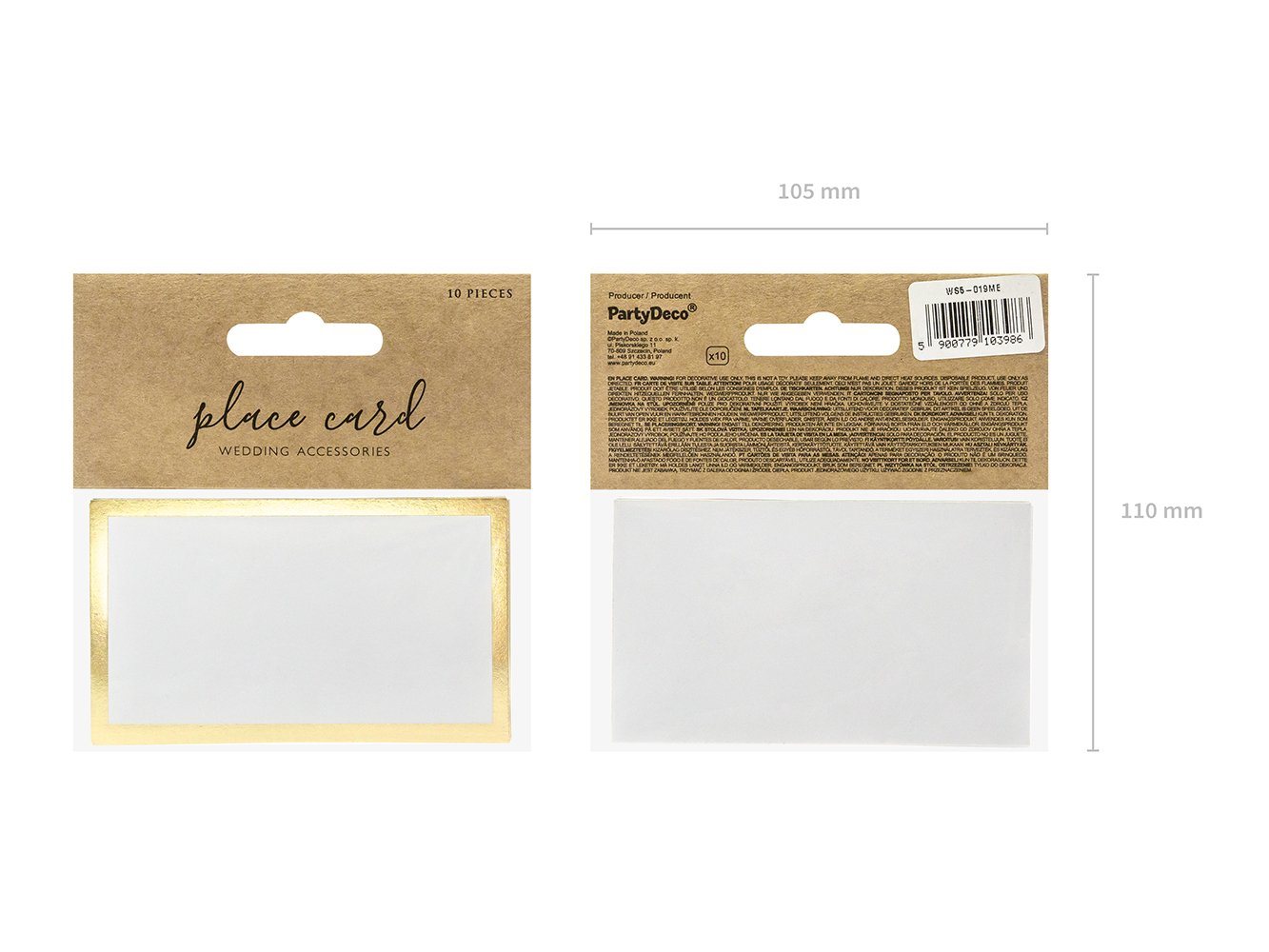 partydeco Papierdekoration, Tischkarten Goldrand 9,5x5,5cm blanko 10 Stück weiß gold
