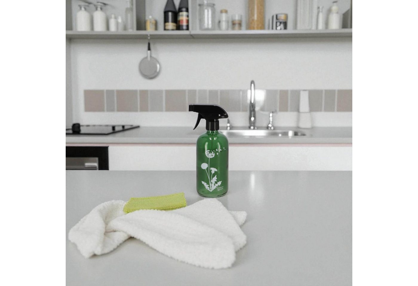 esschert design Zerstäuberflasche 2er-Set Sprühflaschen - grün - Glas, 0,5 l – Wildflower-Motiv