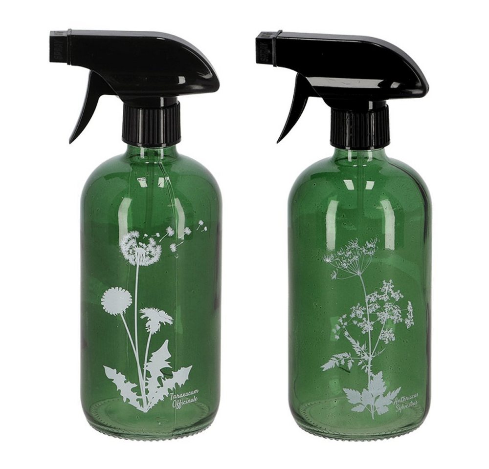 esschert design Zerstäuberflasche 2er-Set Sprühflaschen - grün - Glas, 0,5 l – Wildflower-Motiv Bild 2