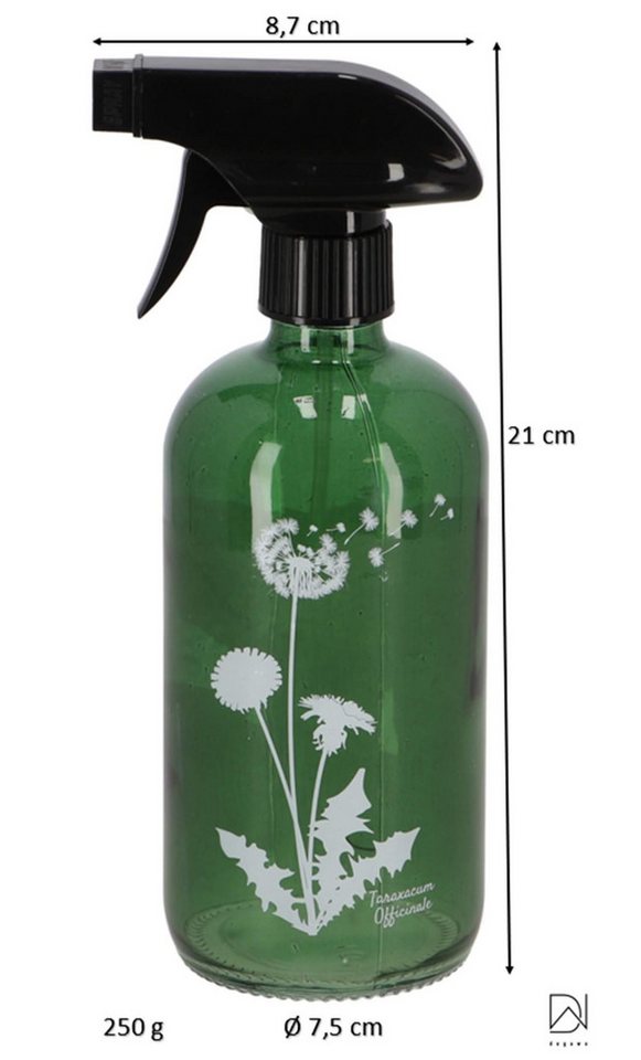 esschert design Zerstäuberflasche 2er-Set Sprühflaschen - grün - Glas, 0,5 l – Wildflower-Motiv Bild 4
