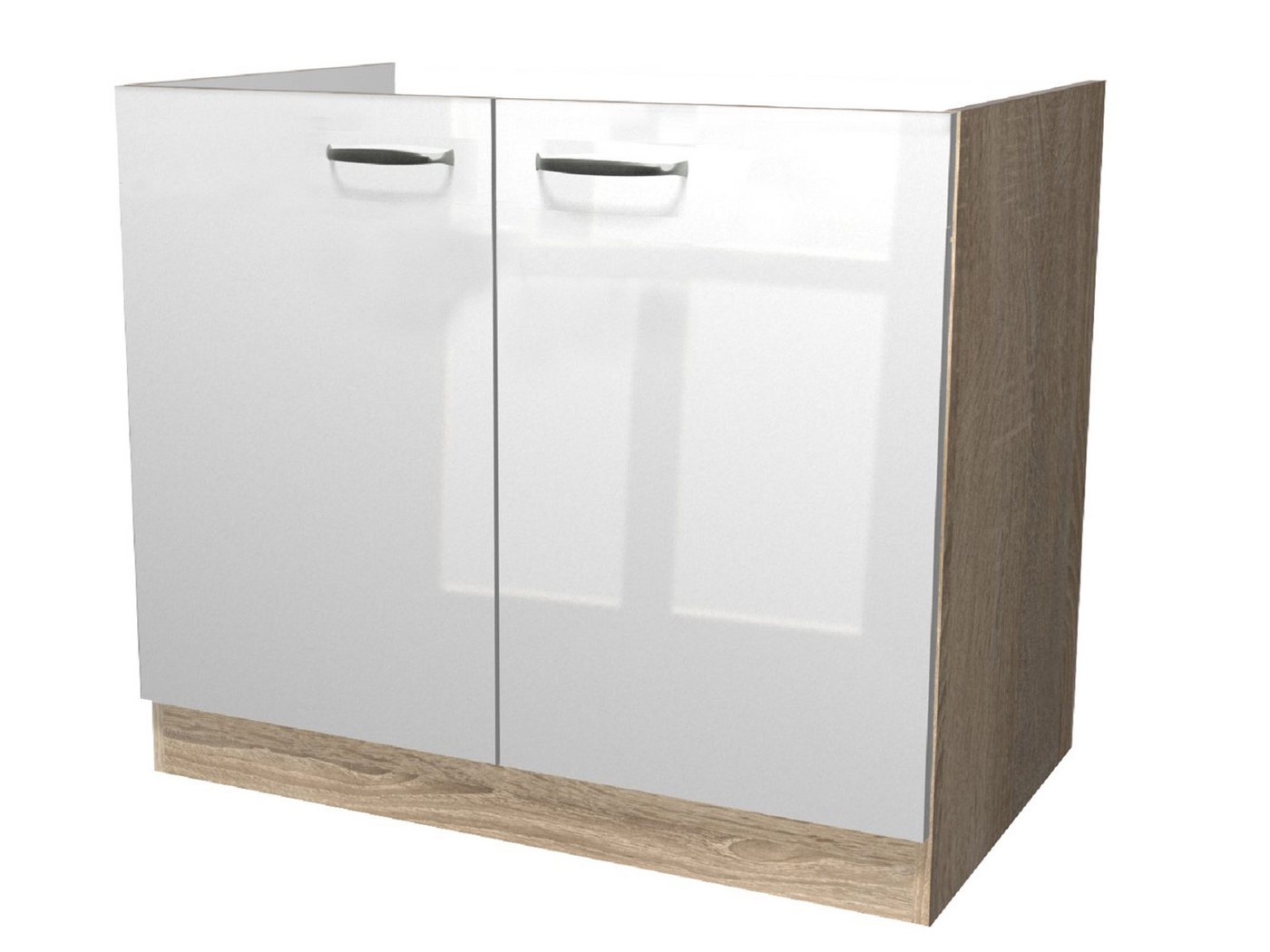 Flex-Well Spülenunterschrank Spülenunterschrank ohne Arbeitsplatte - 100 cm breit - Hochglanz Weiß