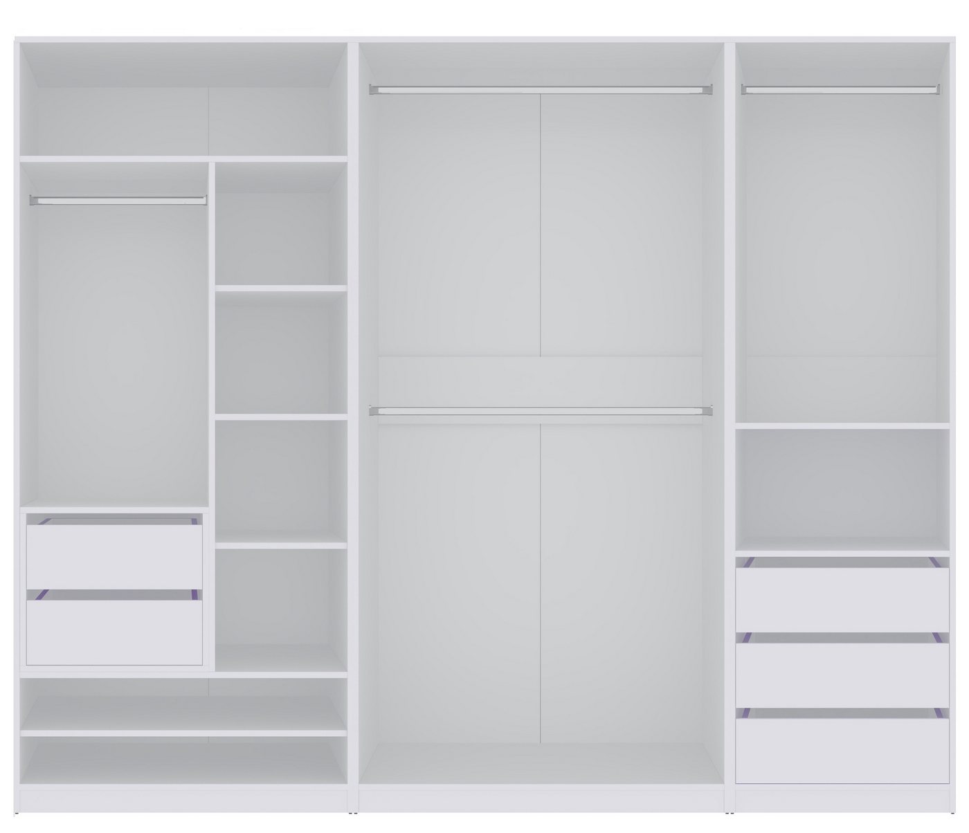 Marmex Möbel Garderobenschrank TRES SET D/B Kleiderschrank mit 5 Schubladen Eckkkleiderschrank (4-St) 4 Kleiderstangen, viel Stauraum, ohne Türen