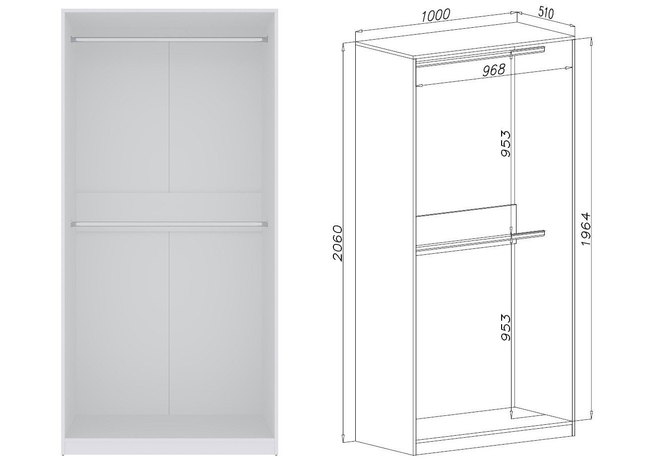 Marmex Möbel Garderobenschrank TRES SET D/B Kleiderschrank mit 5 Schubladen Eckkkleiderschrank (4-St) 4 Kleiderstangen, viel Stauraum, ohne Türen Bild 3