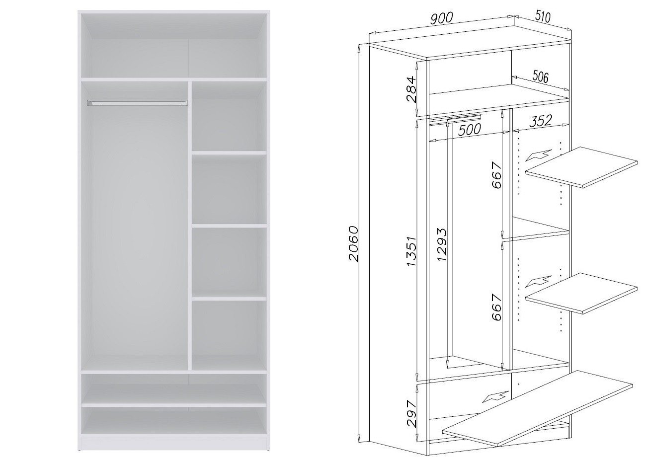 Marmex Möbel Garderobenschrank TRES SET D/B Kleiderschrank mit 5 Schubladen Eckkkleiderschrank (4-St) 4 Kleiderstangen, viel Stauraum, ohne Türen Bild 4