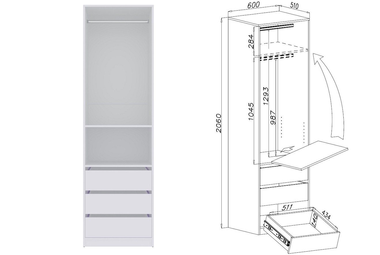 Marmex Möbel Garderobenschrank TRES SET D/B Kleiderschrank mit 5 Schubladen Eckkkleiderschrank (4-St) 4 Kleiderstangen, viel Stauraum, ohne Türen Bild 5