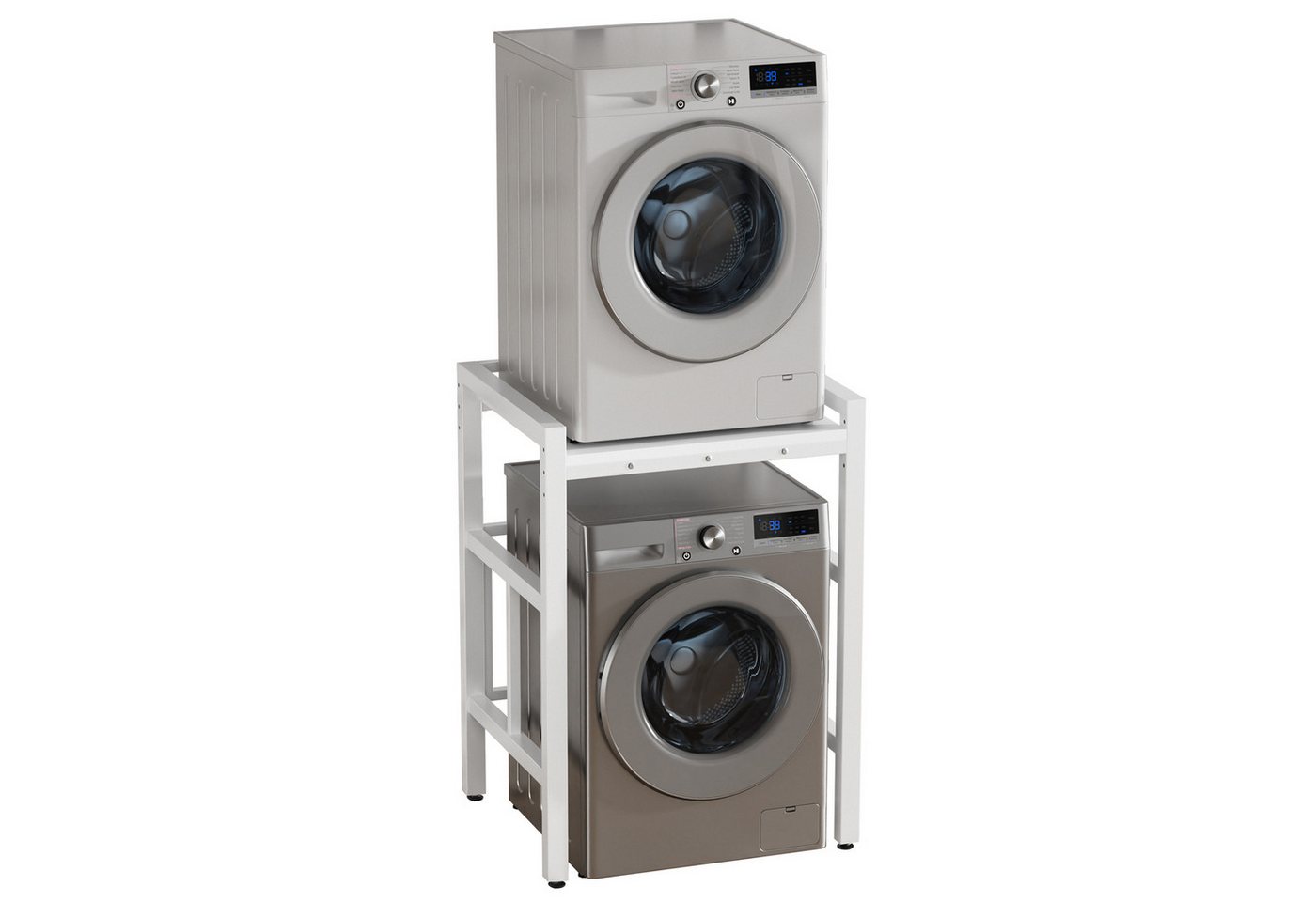 Rutaqian Waschmaschinenunterschrank für Waschmaschine & Wäschetrockner,bis 250kg, 73x63x105cm Weiß Höhenverstellbar Wäschetrocknerständer Regal über Waschmaschine Bild 2