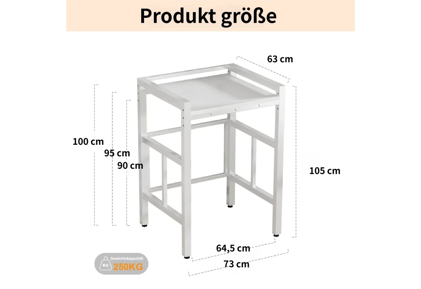 Rutaqian Waschmaschinenunterschrank für Waschmaschine & Wäschetrockner,bis 250kg, 73x63x105cm Weiß Höhenverstellbar Wäschetrocknerständer Regal über Waschmaschine Bild 3