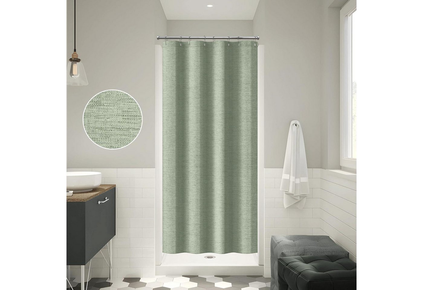 LuxusKollektion Duschvorhang Duschvorhang Metallringe Leinen - Salbeigrün H182 x B122 cm (1er Pack)