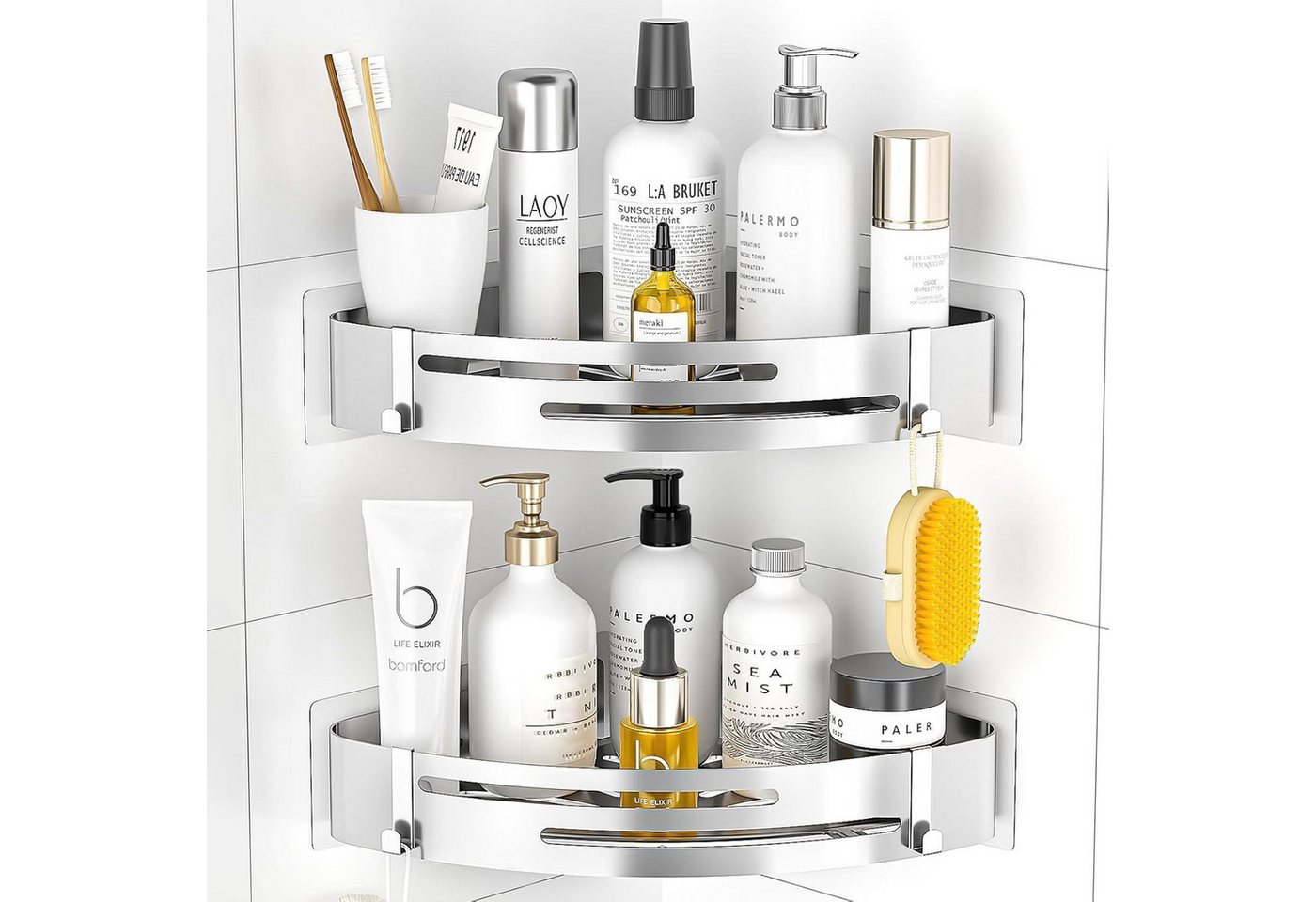 LuxusKollektion Duschablage Duschablage ohne Bohren Edelstahl Selbstklebend 4 Haken Silber 2 Stück Bild 5