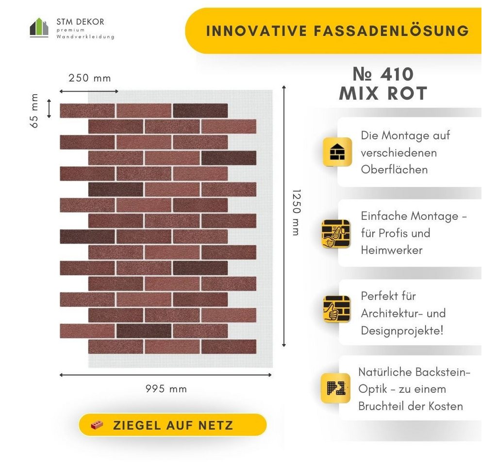 STM Company Verkleidungspaneel AMK Wand- und Fassadenpaneele in Klinkeroptik, 9,4 qm, (Packung, 10-tlg., 9,4 m) Flexibel, UV- & frostbeständig Bild 2
