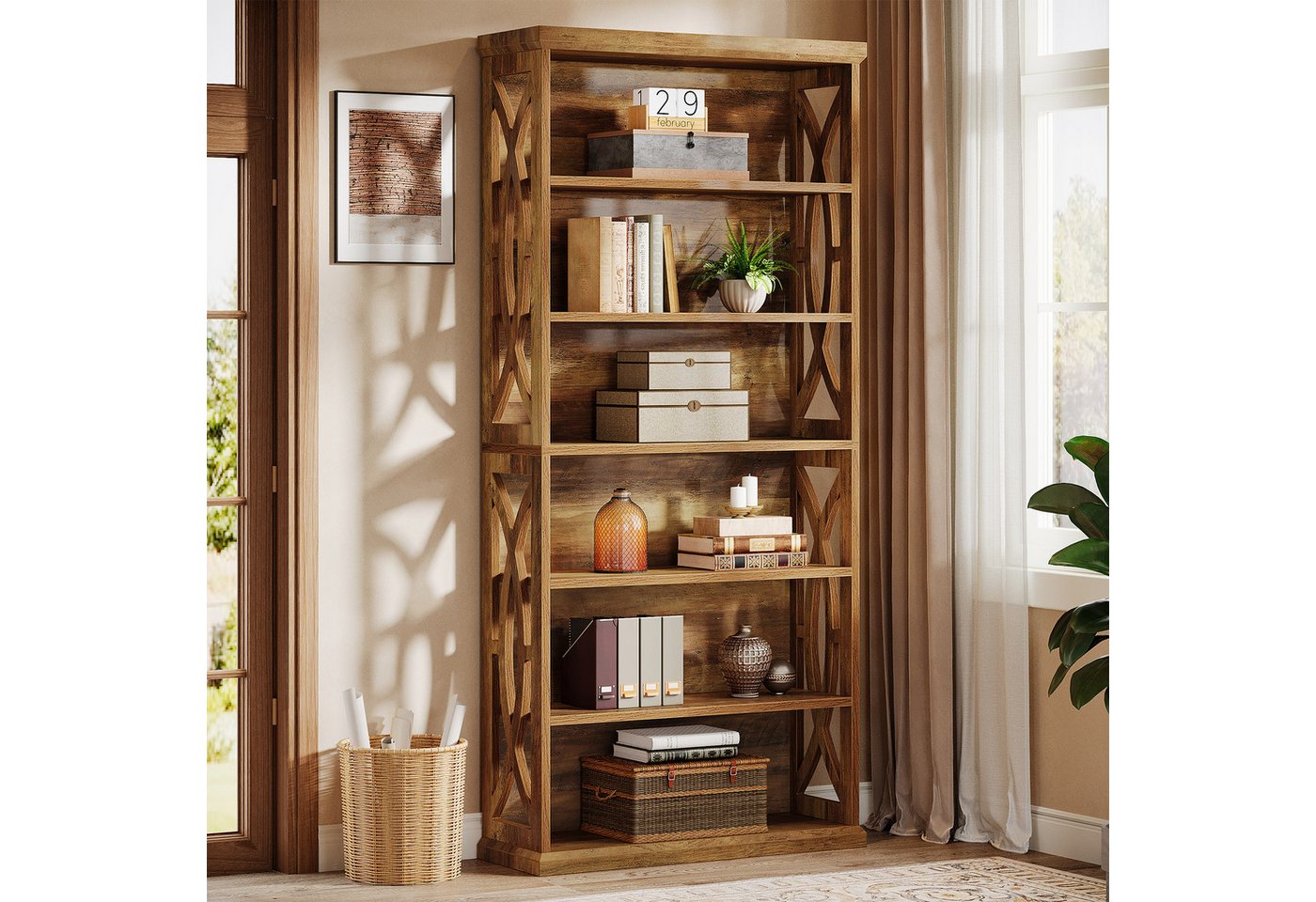 Tribesigns Bücherregal 6 Ebenen, 180 cm Hohes Industrielles Regal Für Wohnzimmer & Büro