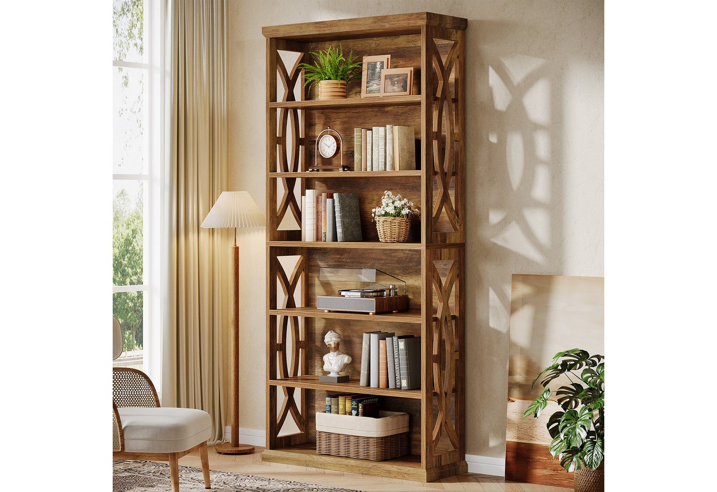 Tribesigns Bücherregal 6 Ebenen, 180 cm Hohes Industrielles Regal Für Wohnzimmer & Büro Bild 2