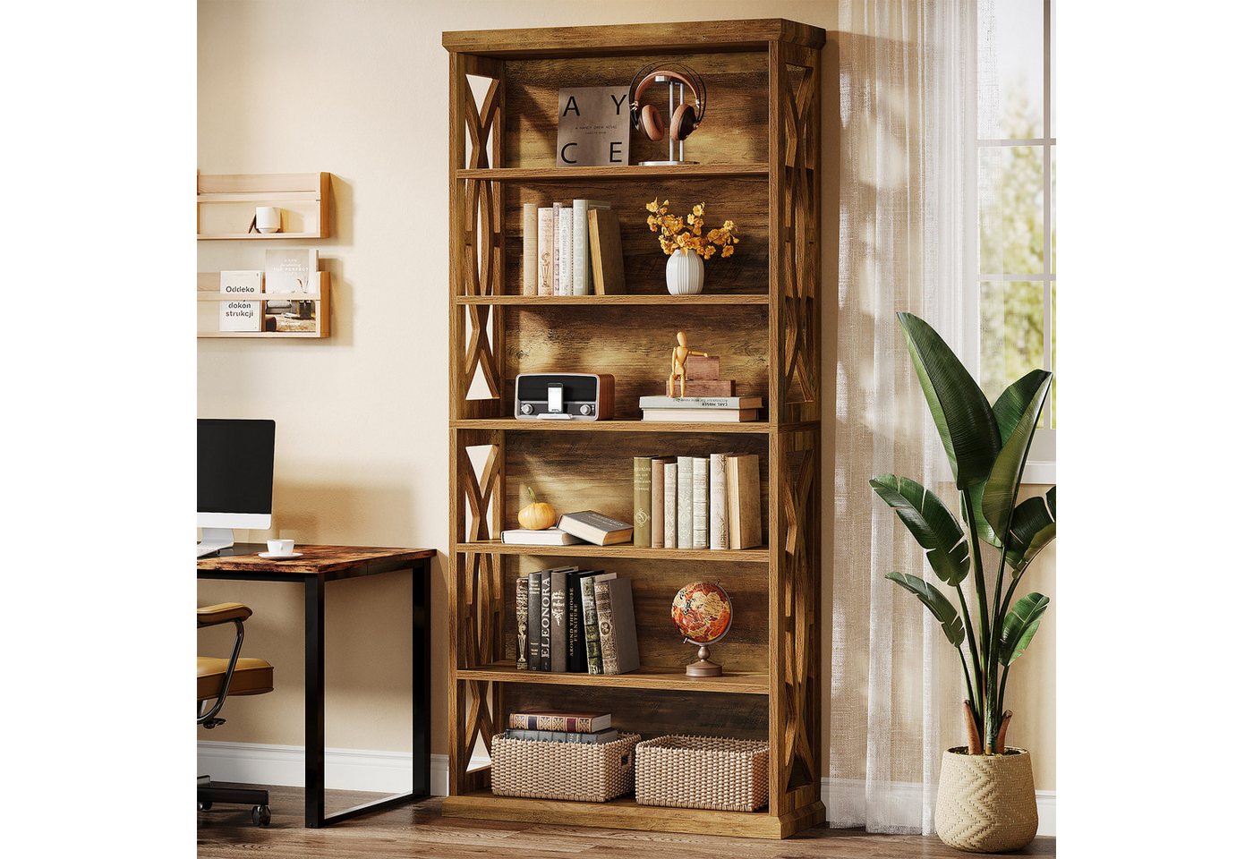Tribesigns Bücherregal 6 Ebenen, 180 cm Hohes Industrielles Regal Für Wohnzimmer & Büro Bild 3
