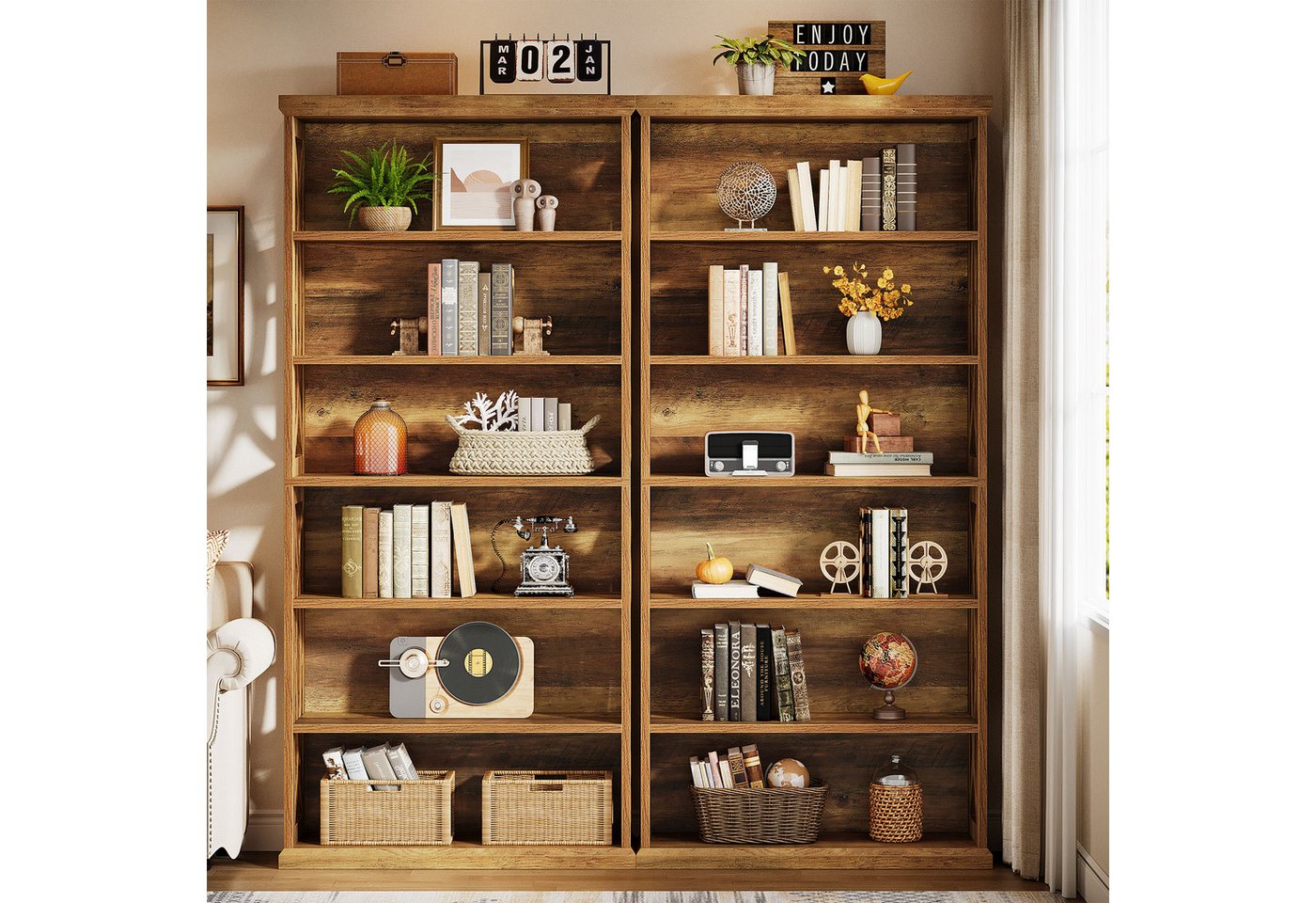 Tribesigns Bücherregal 6 Ebenen, 180 cm Hohes Industrielles Regal Für Wohnzimmer & Büro Bild 5