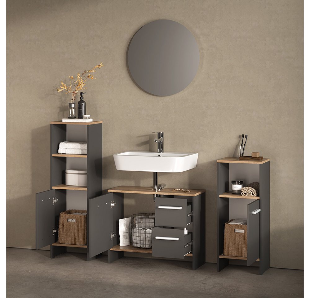 Livinity® Badmöbel-Set Amalfi, Anthrazit/Goldkraft Eiche/Goldkraft Eiche, 3-teilig, (3-St) Bild 2
