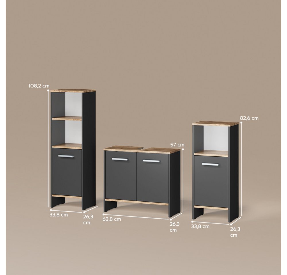 Livinity® Badmöbel-Set Amalfi, Anthrazit/Goldkraft Eiche/Goldkraft Eiche, 3-teilig, (3-St) Bild 3
