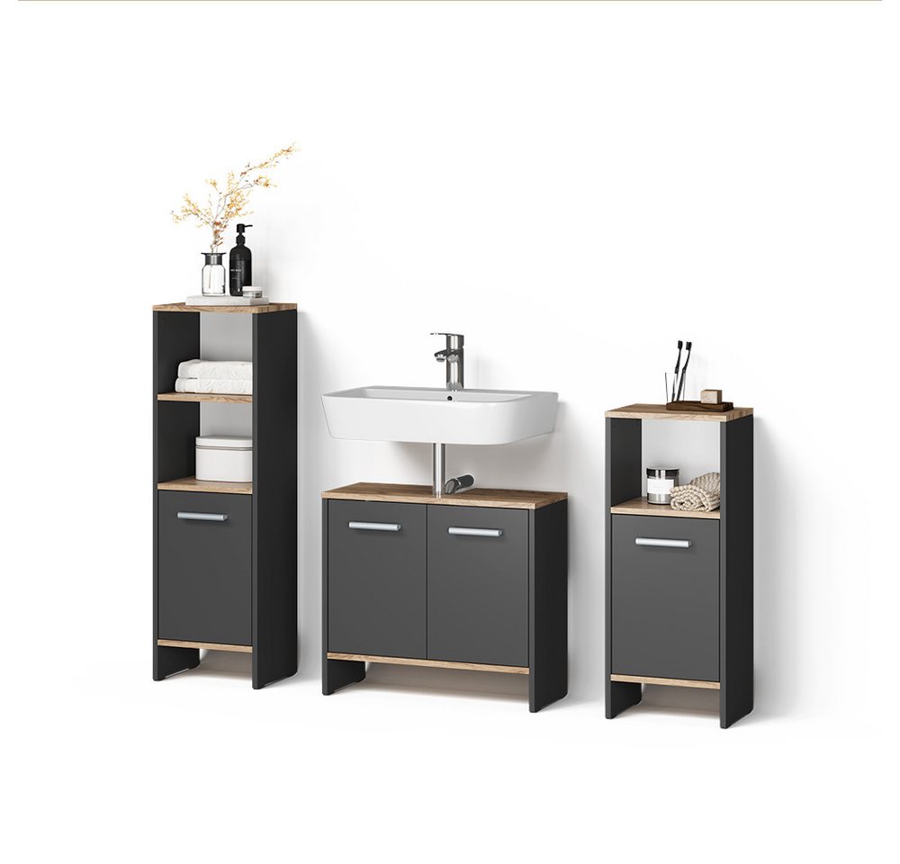 Livinity® Badmöbel-Set Amalfi, Anthrazit/Goldkraft Eiche/Goldkraft Eiche, 3-teilig, (3-St) Bild 4