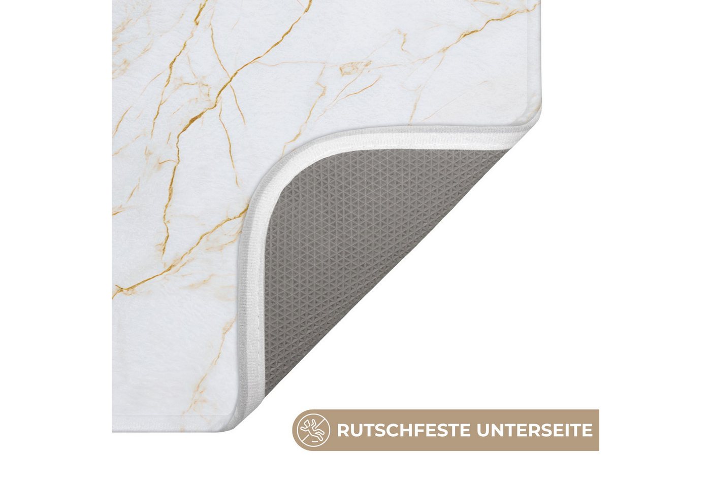 OnlyWow Badematte Weiß - Marmor - Gold - Luxuriös, Höhe 10 mm, Polyester, Rechteckig, Badezimmerteppich, Badteppich, Rutschfest, Badvorleger, Waschbar