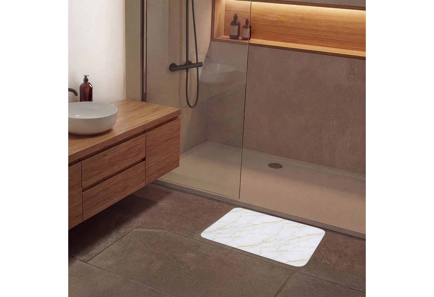 OnlyWow Badematte Weiß - Marmor - Gold - Luxuriös, Höhe 10 mm, Polyester, Rechteckig, Badezimmerteppich, Badteppich, Rutschfest, Badvorleger, Waschbar Bild 2