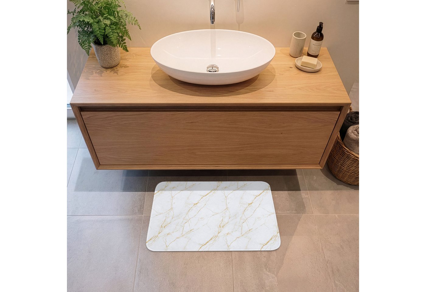 OnlyWow Badematte Weiß - Marmor - Gold - Luxuriös, Höhe 10 mm, Polyester, Rechteckig, Badezimmerteppich, Badteppich, Rutschfest, Badvorleger, Waschbar Bild 3