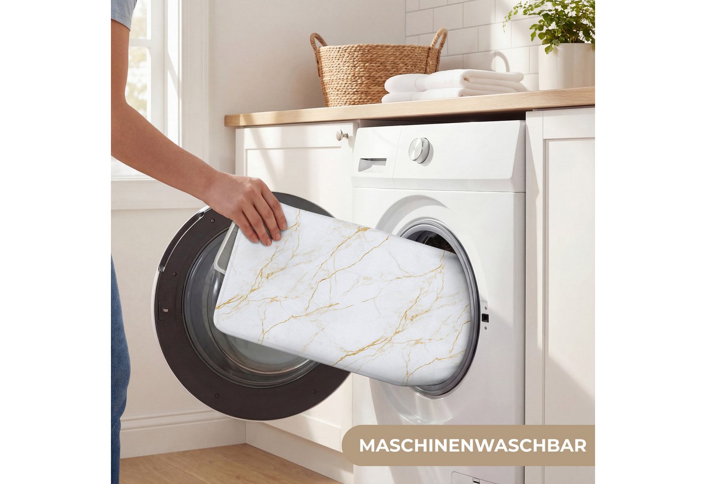 OnlyWow Badematte Weiß - Marmor - Gold - Luxuriös, Höhe 10 mm, Polyester, Rechteckig, Badezimmerteppich, Badteppich, Rutschfest, Badvorleger, Waschbar Bild 5