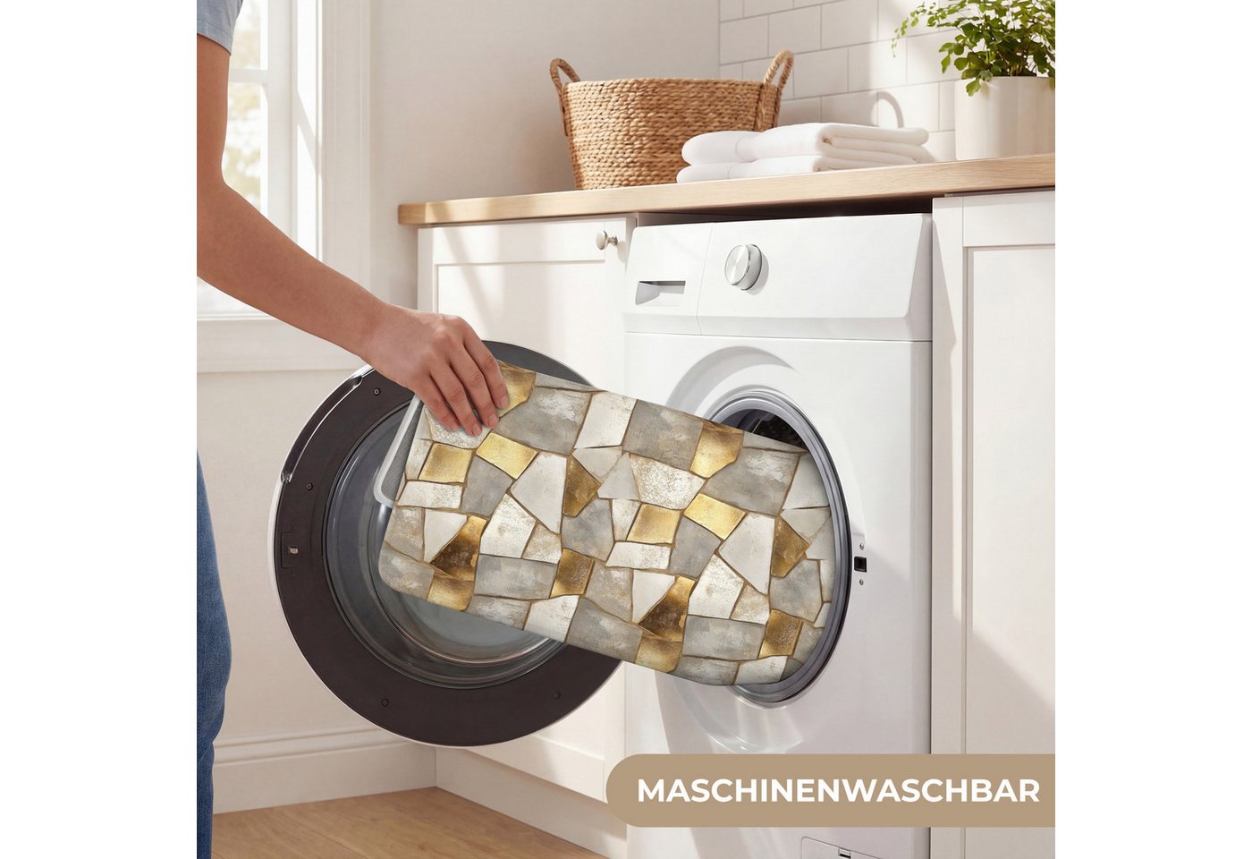 OnlyWow Badematte Mosaik - Marmor - Gold, Höhe 10 mm, Polyester, Rechteckig, Badezimmerteppich, Badteppich, Rutschfest, Duschvorleger, Duschmatte Bild 2
