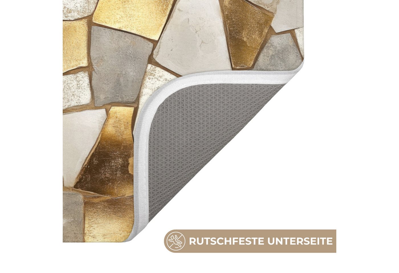 OnlyWow Badematte Mosaik - Marmor - Gold, Höhe 10 mm, Polyester, Rechteckig, Badezimmerteppich, Badteppich, Rutschfest, Duschvorleger, Duschmatte Bild 4