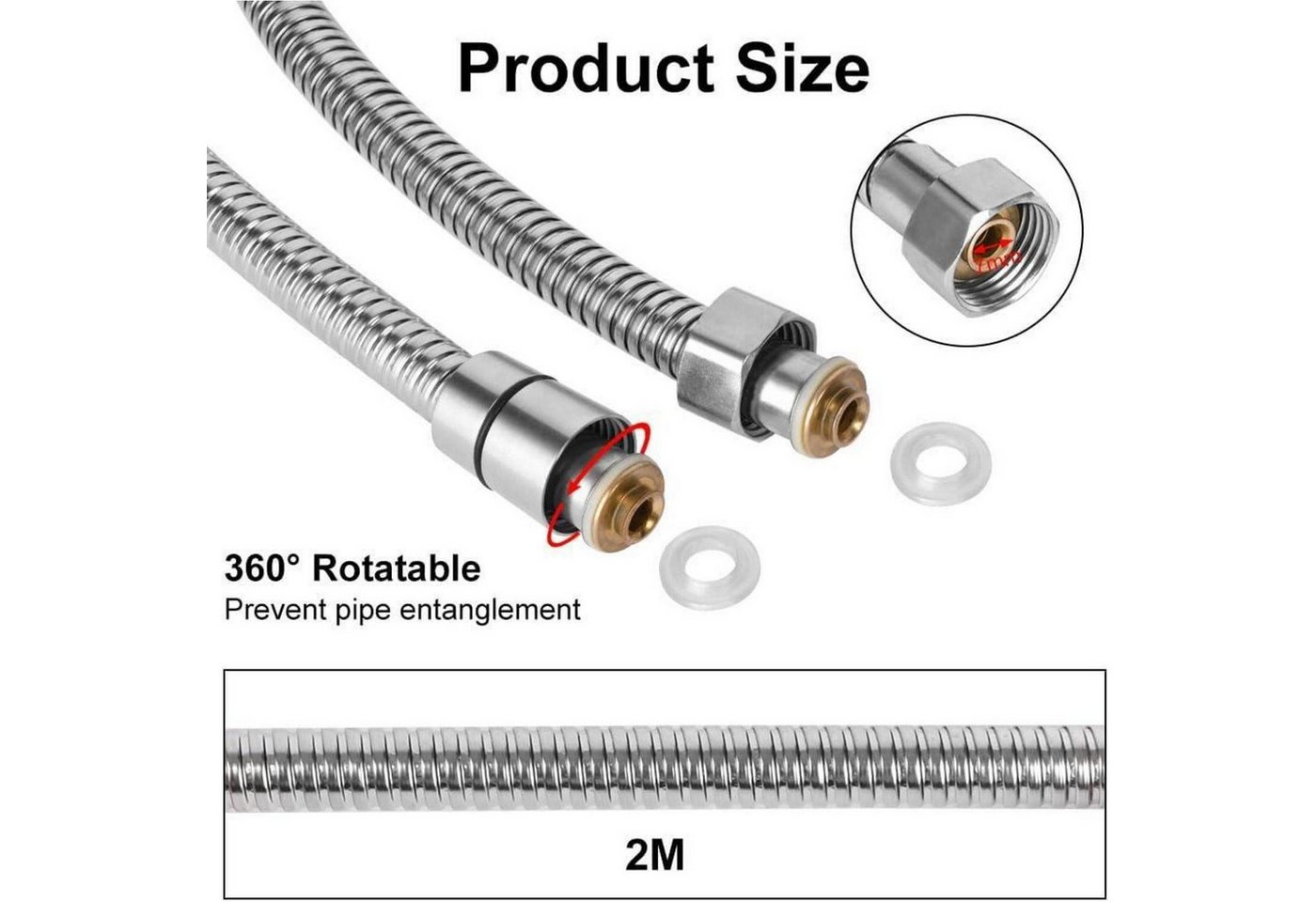 LuxusKollektion Brauseschlauch Duschschlauch Edelstahl Verdrehschutz Hochdruck Chrom 2m Bild 4