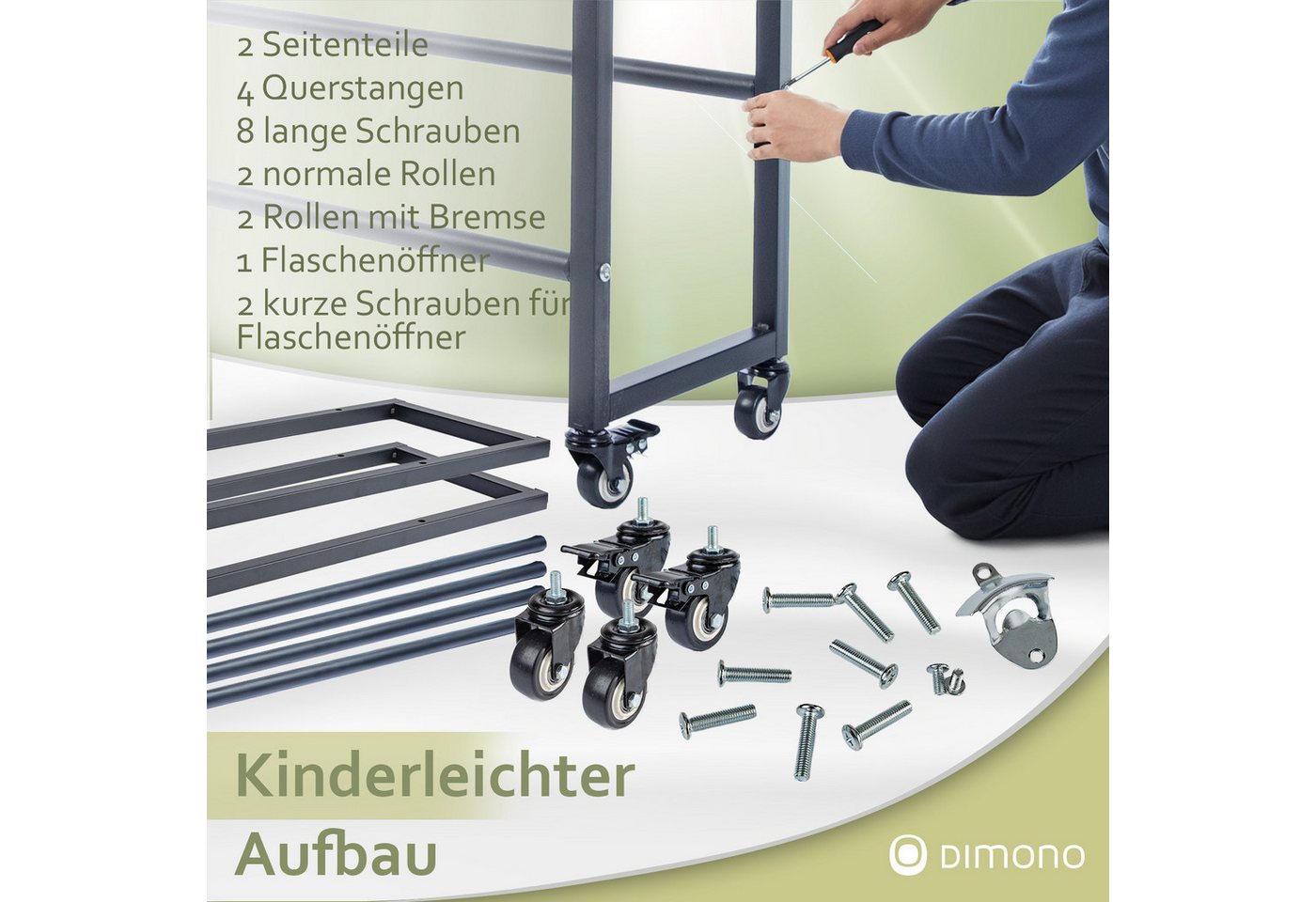 Dimono Flaschenregal Rollbares Getränkekistenregal aus Metall, Aufbewahrung für Bier, Wasser & Limonade