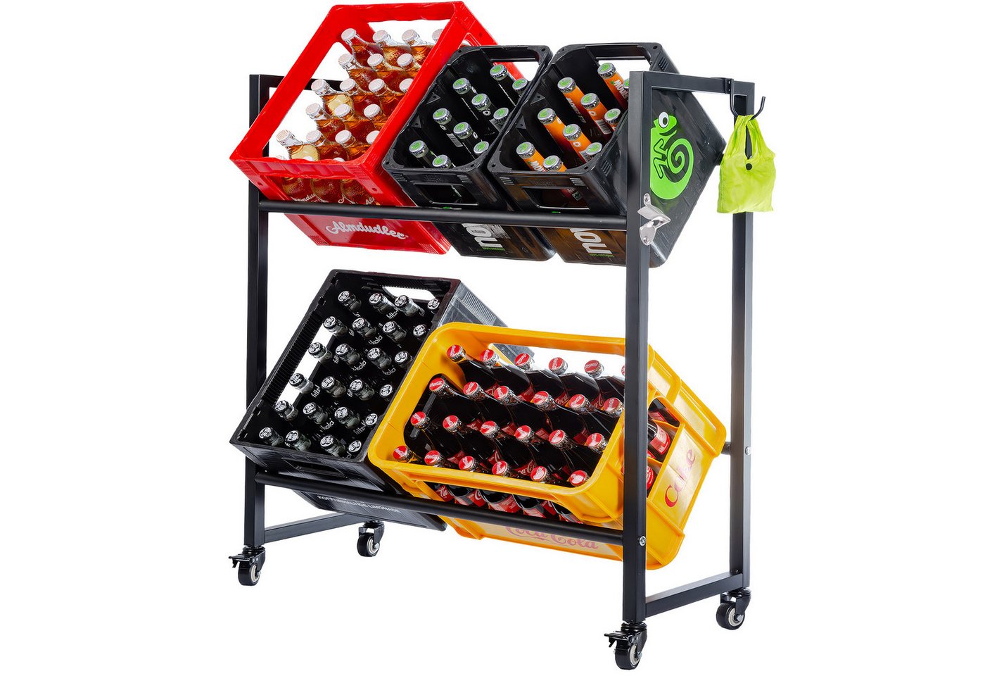 Dimono Flaschenregal Rollbares Getränkekistenregal aus Metall, Aufbewahrung für Bier, Wasser & Limonade Bild 2