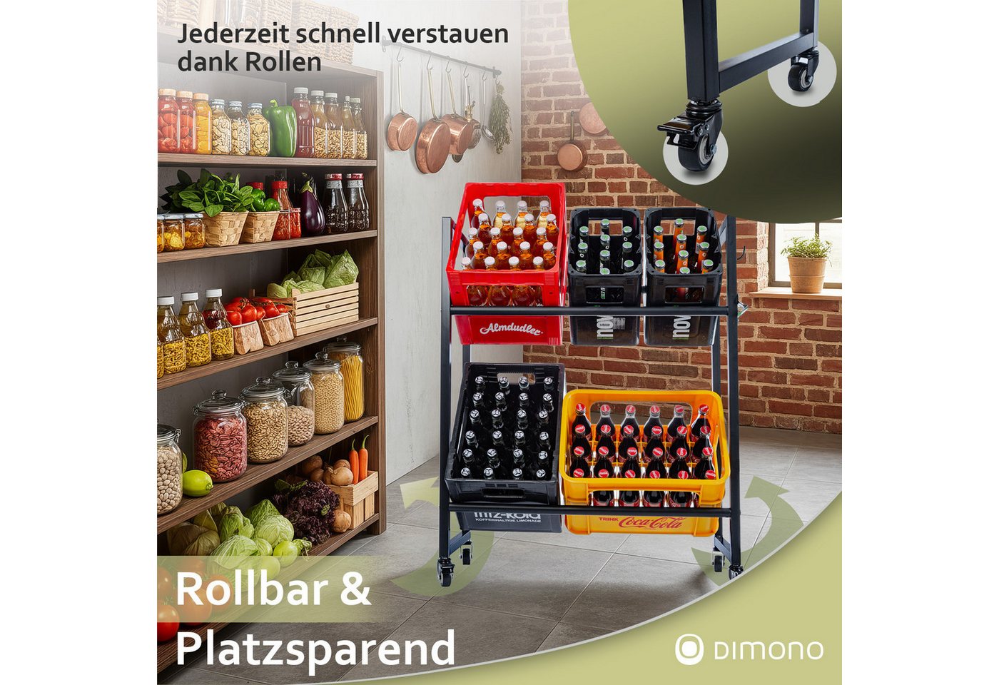 Dimono Flaschenregal Rollbares Getränkekistenregal aus Metall, Aufbewahrung für Bier, Wasser & Limonade Bild 4