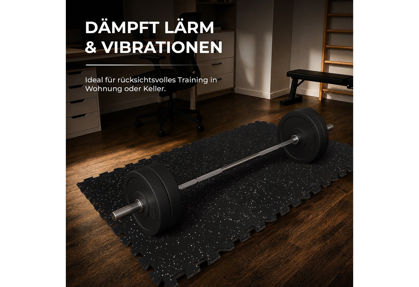 Krafitive Bodenschutzmatte Puzzlematte Fitness Sportboden Schwerlast Schallschutz, 6-St., 6er-Set, 15mm dickes Gummigranulat, bis 200kg belastbar & vibrationsdämpfend. Bild 3
