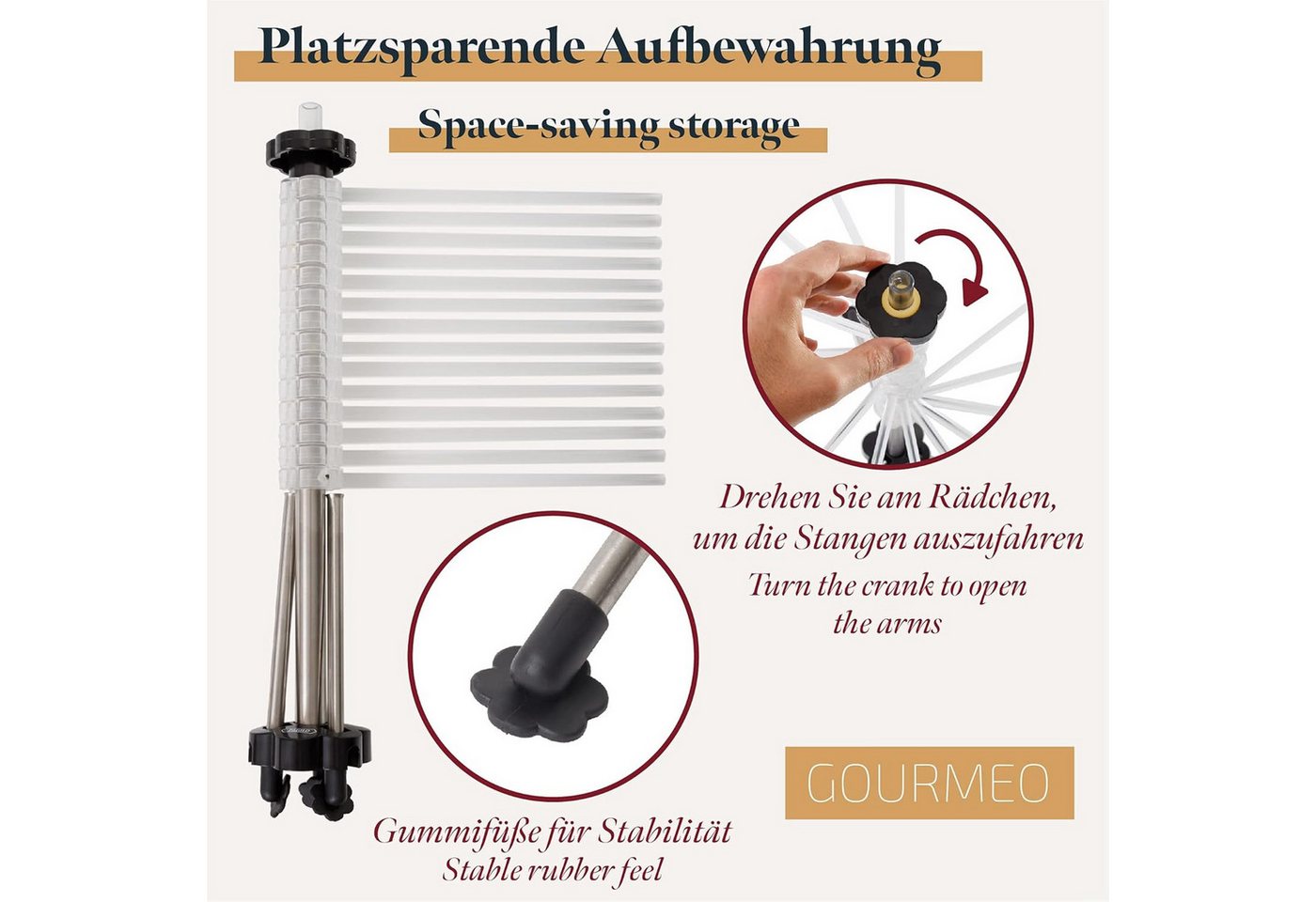GOURMEO Nudelmaschine GOURMEO Nudeltrockner transparent mit 14 Sprossen für 2 kg Bild 4