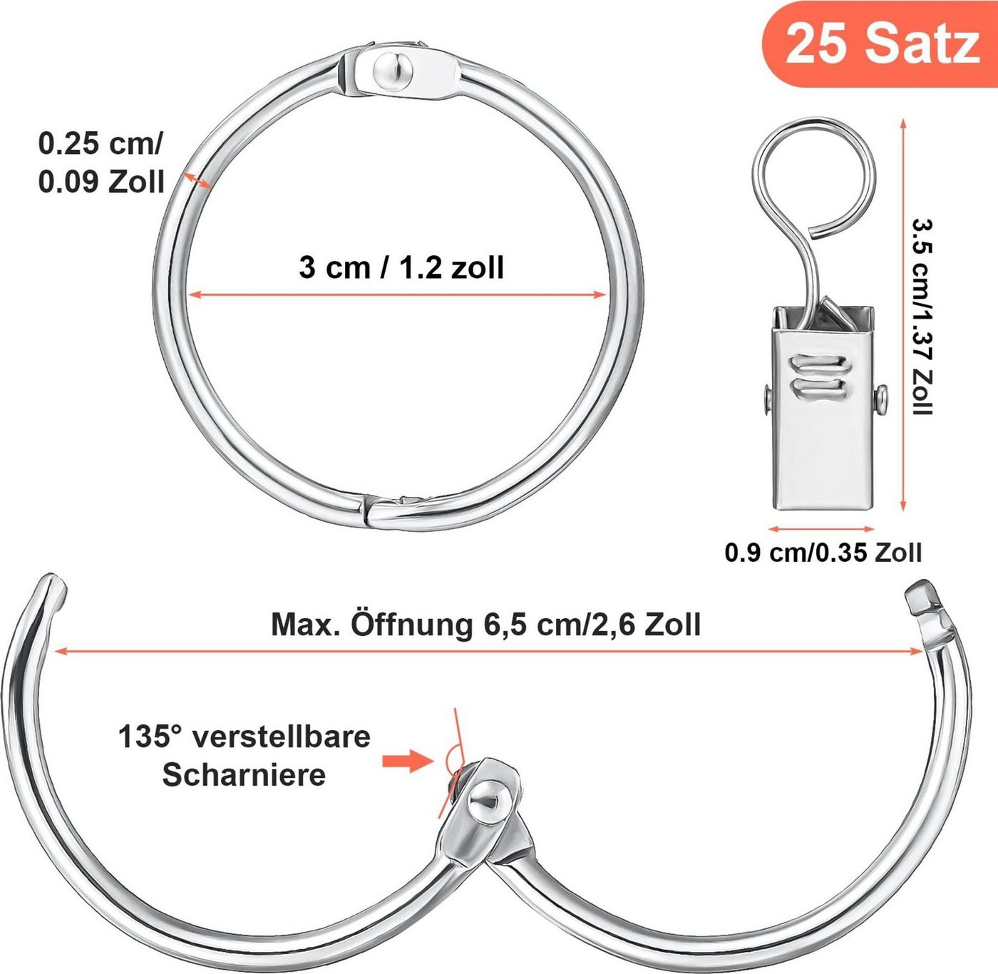 FELIXLEO Gardinenring Metall Vorhangringe Gardinenringe mit Clips Ringe, (1-St)