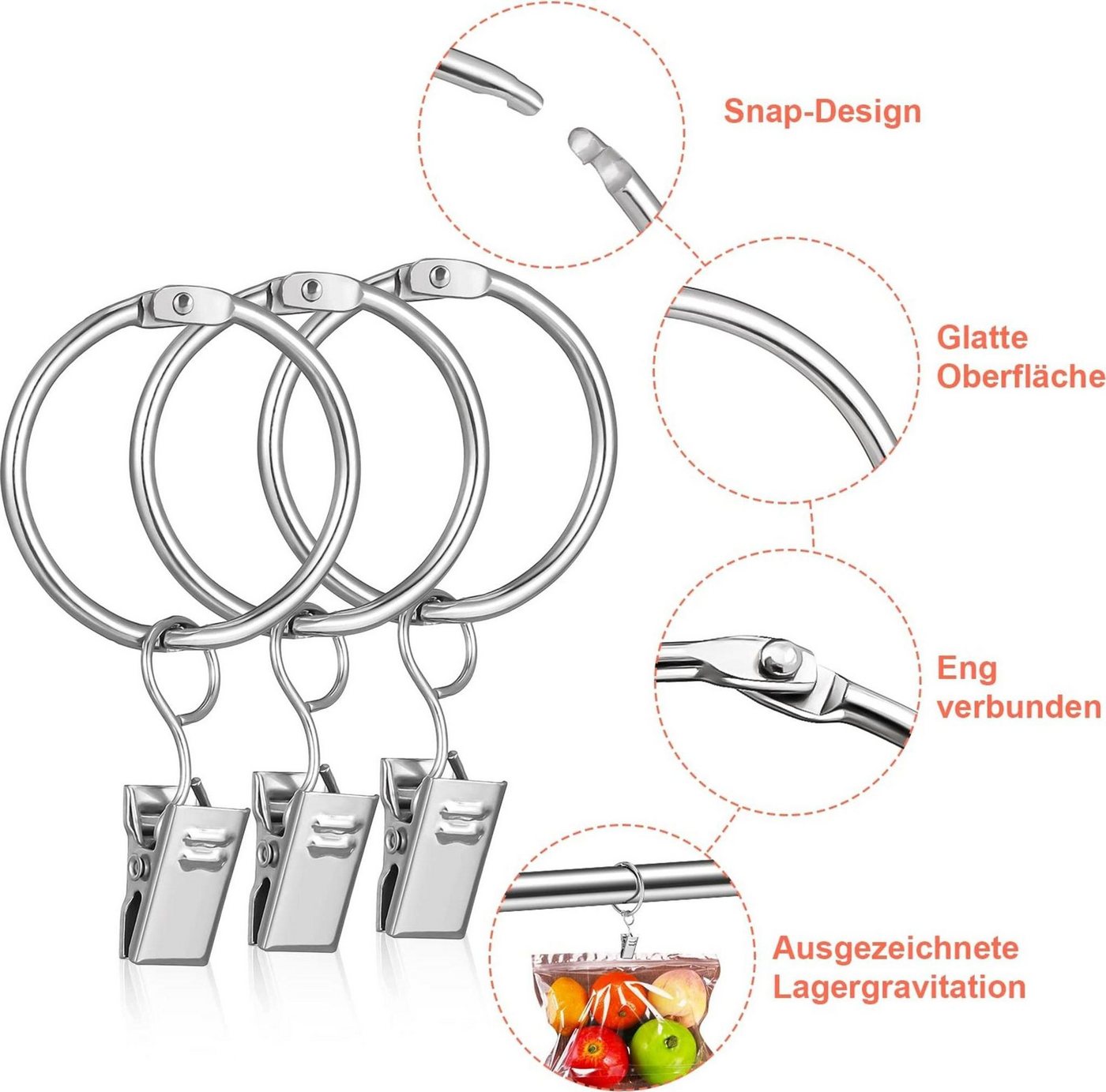 FELIXLEO Gardinenring Metall Vorhangringe Gardinenringe mit Clips Ringe, (1-St) Bild 3