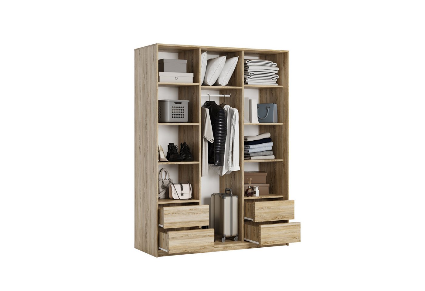 Masseno Schwebetürenschrank VARO 150 cm Kleiderschrank mit Spiegel 3 Türen Eiche Sonoma