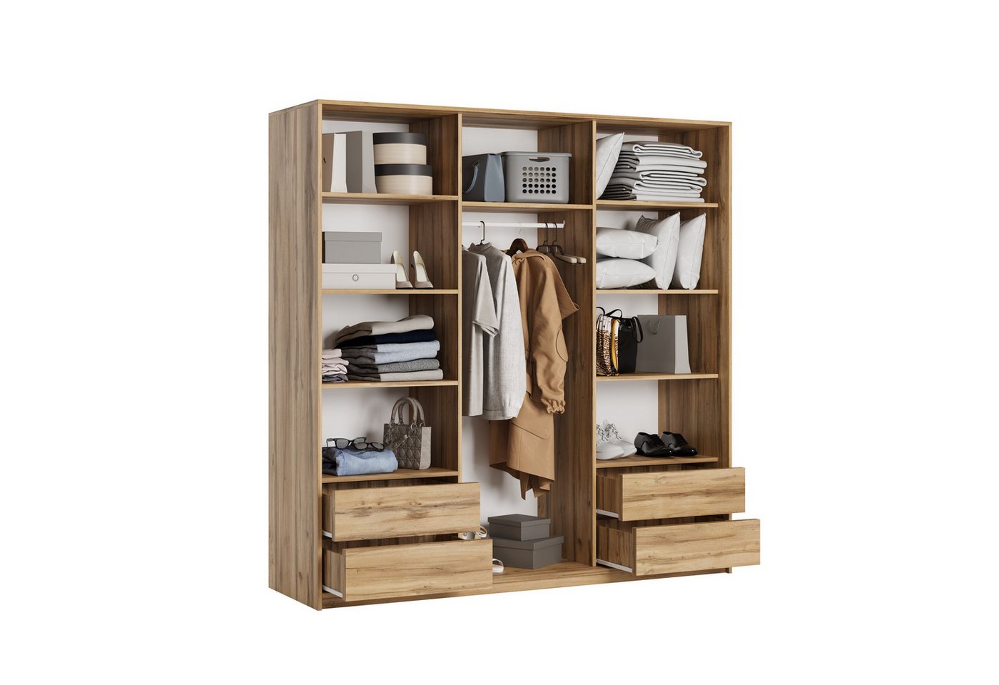 Masseno Schwebetürenschrank TAVI 180 cm Kleiderschrank mit Spiegel 3 Türen Eiche Wotan Bild 3