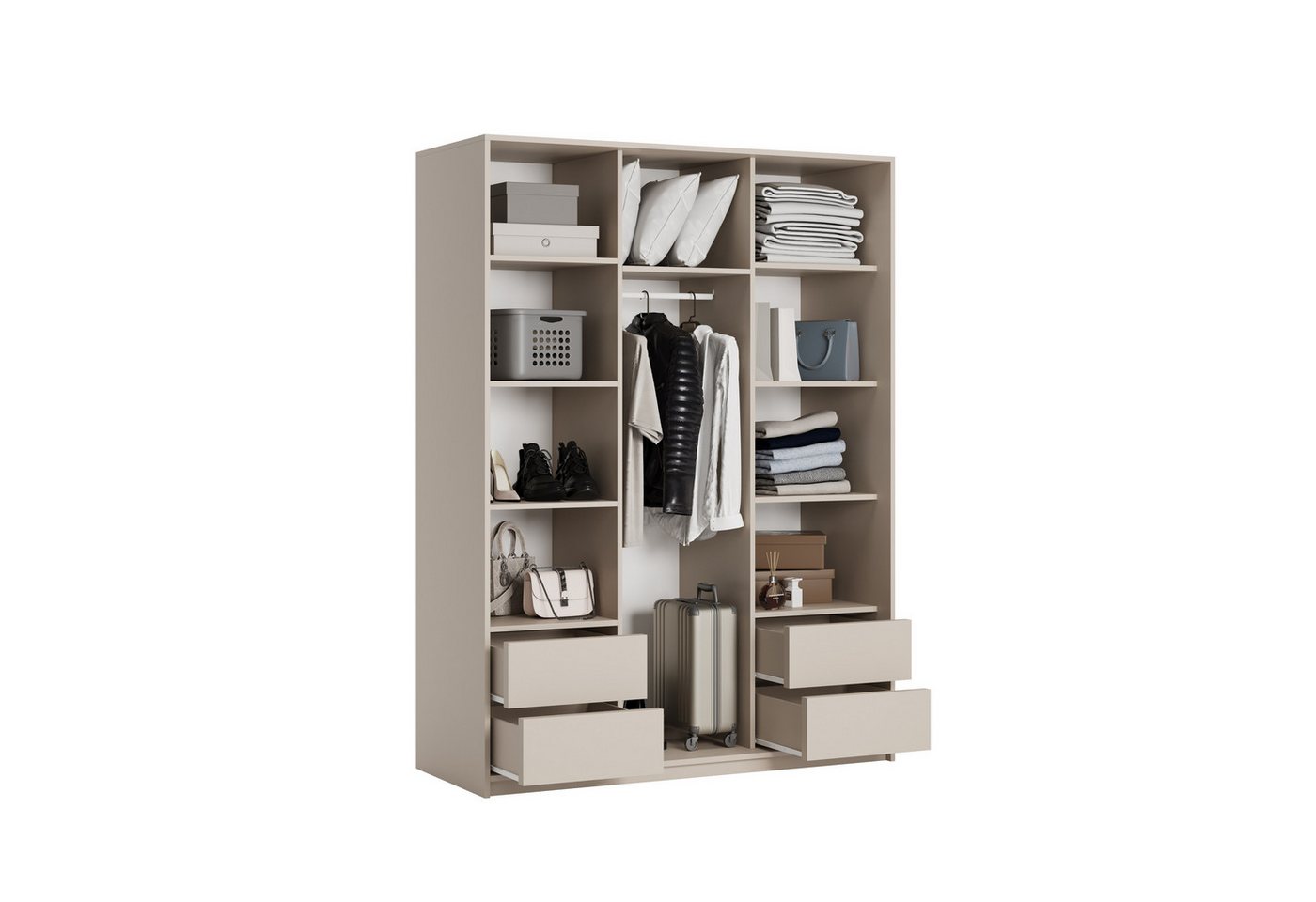 Masseno Schwebetürenschrank TAVI 150 cm Kleiderschrank mit Spiegel 3 Türen Kaschmir