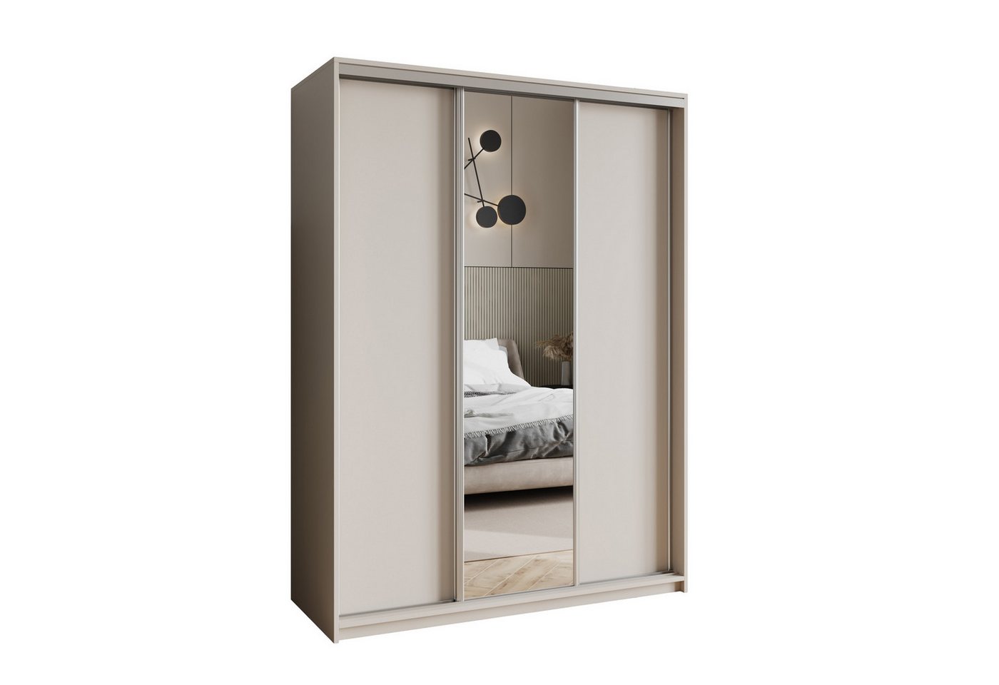 Masseno Schwebetürenschrank TAVI 150 cm Kleiderschrank mit Spiegel 3 Türen Kaschmir Bild 3