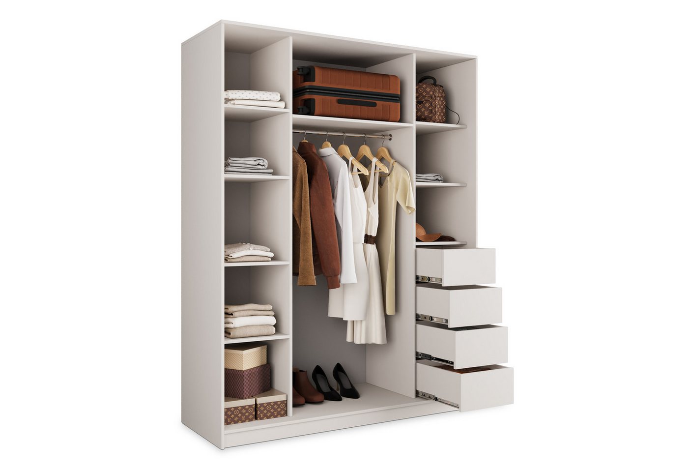 Masseno Schwebetürenschrank PINA 150 cm Kleiderschrank mit Spiegel 3 Türen Kaschmir Bild 4