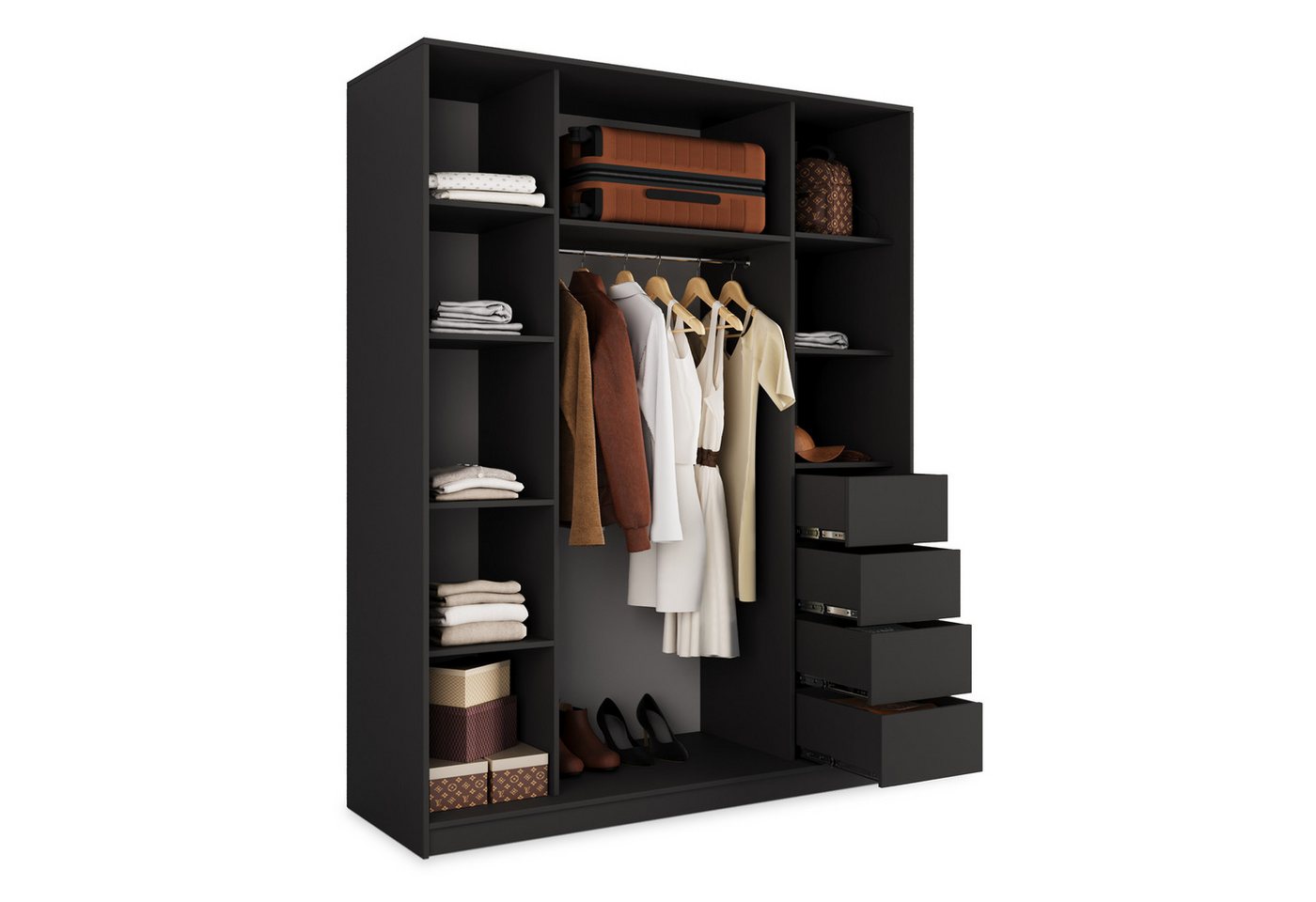 Masseno Schwebetürenschrank PINA 150 cm Kleiderschrank mit Spiegel 3 Türen Schwarz Bild 4