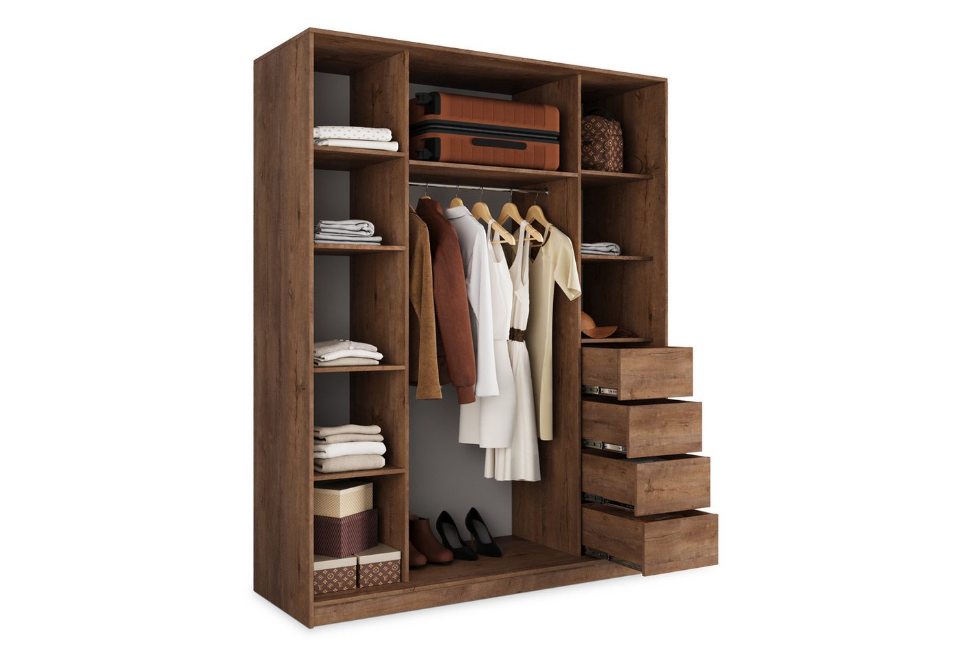 Masseno Schwebetürenschrank PINA 150 cm Kleiderschrank mit Spiegel 3 Türen Eiche Lefkas Bild 3