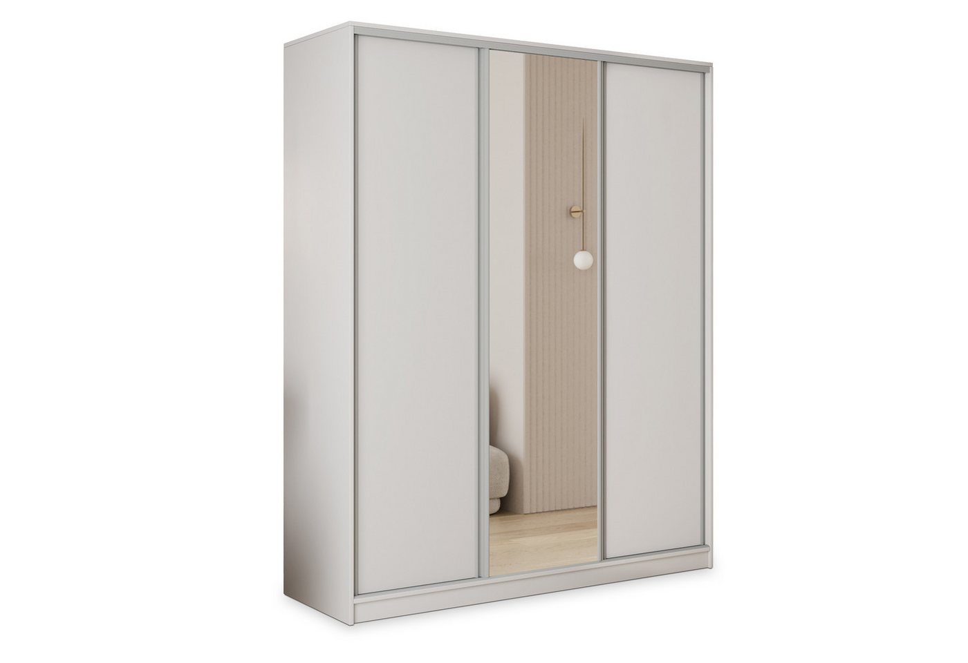 Masseno Schwebetürenschrank TARI 150 cm Kleiderschrank mit Spiegel 3 Türen und 4 Schubladen Weiß Bild 4