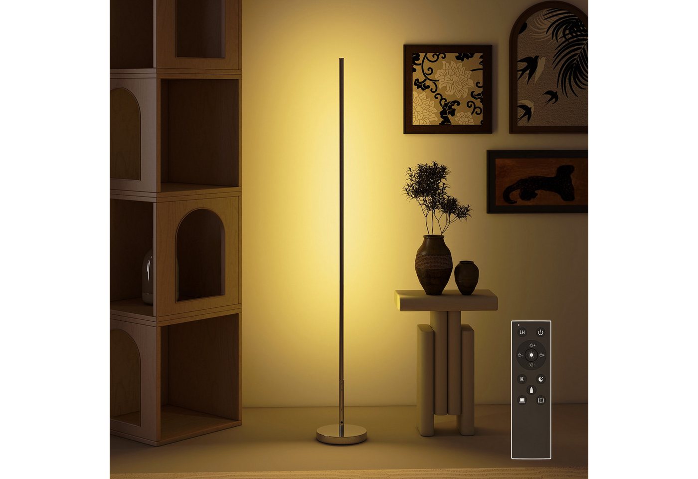 HOMCOM Stehlampe Wohnzimmer Stehlampe mit Fußschalter, Dimmfunktion, Farbwechsel, mehrere Helligkeitsstufen, Timer, LED fest integriert, Farbwechsler, Warmweiß, Kaltweiß, Moderner, dimmbarer LED-Stehleuchte mit Fernbedienung
