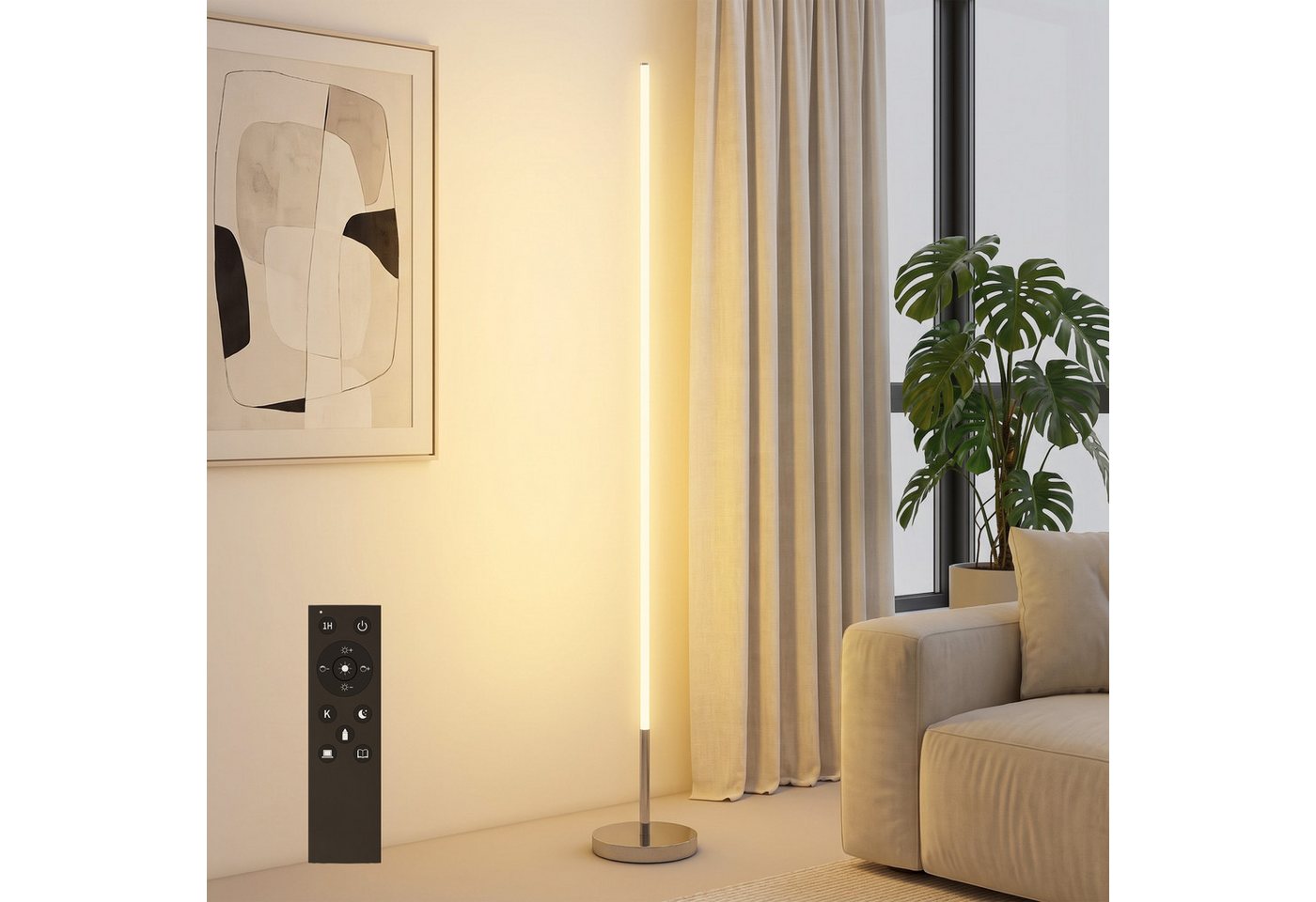 HOMCOM Stehlampe Wohnzimmer Stehlampe mit Fußschalter, Dimmfunktion, Farbwechsel, mehrere Helligkeitsstufen, Timer, LED fest integriert, Farbwechsler, Warmweiß, Kaltweiß, Moderner, dimmbarer LED-Stehleuchte mit Fernbedienung Bild 2