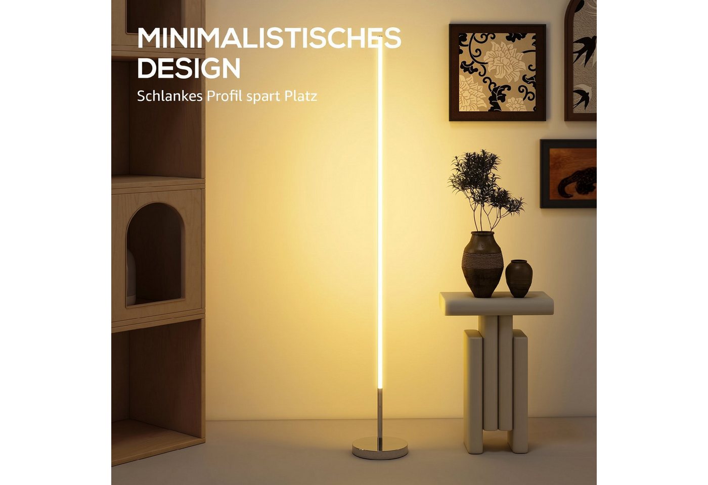 HOMCOM Stehlampe Wohnzimmer Stehlampe mit Fußschalter, Dimmfunktion, Farbwechsel, mehrere Helligkeitsstufen, Timer, LED fest integriert, Farbwechsler, Warmweiß, Kaltweiß, Moderner, dimmbarer LED-Stehleuchte mit Fernbedienung Bild 5