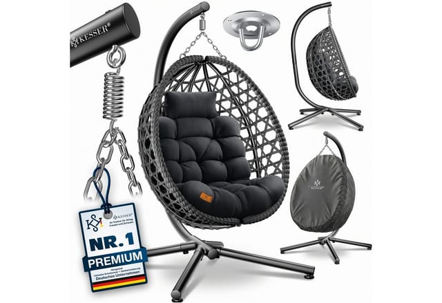 KESSER Hängesessel Hängestuhl mit Gestell, Polsterkissen, 2in1 Deckenhalterung & Cover, Indoor & Outdoor Schaukelstuhl bis 150kg belastbar