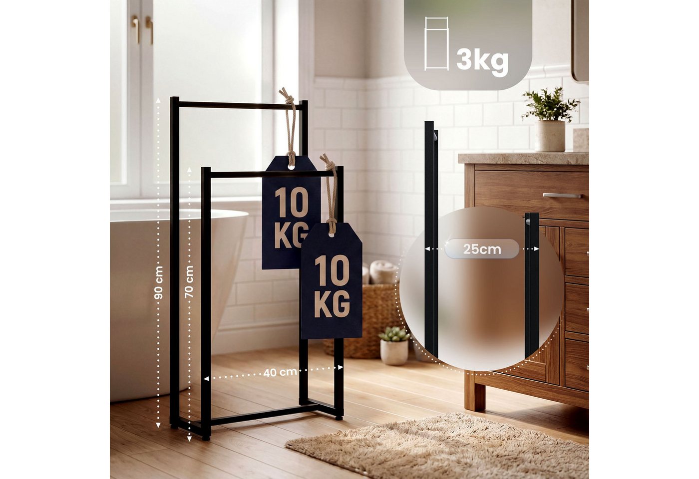 CLP Handtuchhalter Taunton, mit zwei Stangen, ohne Bohren, aus Metall Bild 3