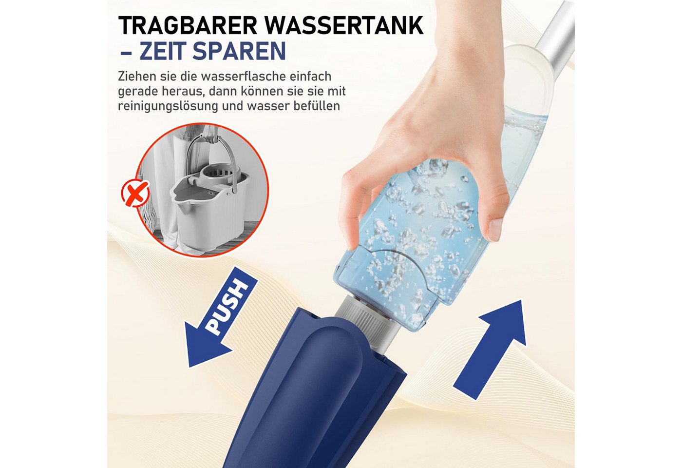 HUGERSTONE Sprühwischer 360 Grad Rotierender Wischmopp, Bodenwischer mit 435ml Wassertank (Nass- und Trockenmopp mit 4 Mikrofaserbezug und Schaber) Geeignet für die Reinigung der Meisten Bodenarten Bild 2